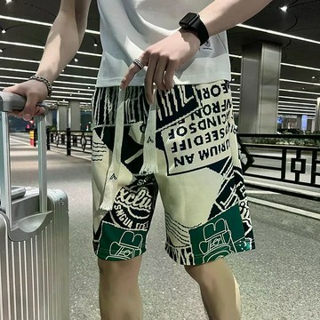 男士短褲高級感男褲满印短褲夏季男褲休閒五分褲寬鬆五分褲潮流短褲新款男褲百搭運動短褲高品質男褲字母短褲 A90