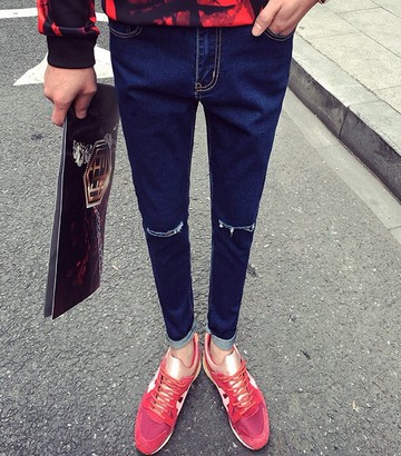 【JP.美日韓】韓國單寧 破褲 版本 挺 刷破 米蘭 時尚設計 韓國首發 潮流 街頭 小腳 ZNIF