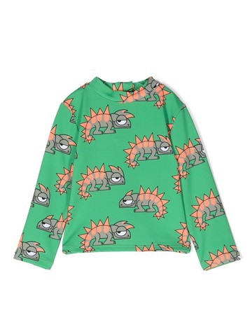 Stella McCartney Kids - lizard-print long-sleeve top - kids - Polyamide/Elastane - 18 mth - Green