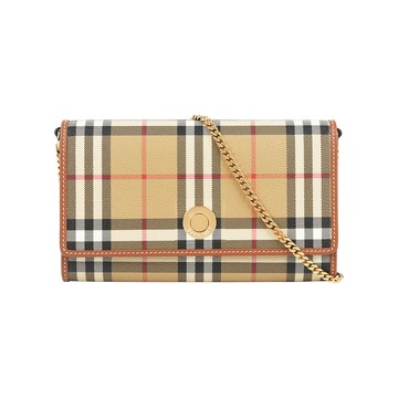 BURBERRY 經典格紋皮夾式手拿包/鍊包WOC(米色/石楠木棕) 8109798 A9534