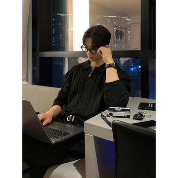 碧舍韓系雅痞潮牌麻花紋拉鏈翻領毛衣休閑百搭寬松慵懶套頭針織衫