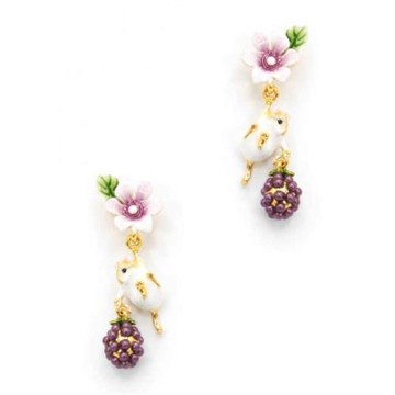 手繪童話風琺瑯可愛倉鼠珍珠黑莓花朵耳釘耳環女時尚高級感耳飾品