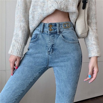 牛仔褲女小腳褲年春秋季高腰彈力修身顯瘦九分褲緊身褲子