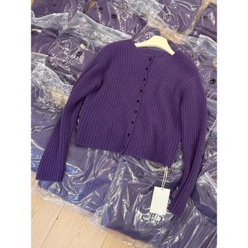 silufen推薦！韓系超好看紫色浣熊絨開衫簡約百搭坑條針織毛衣