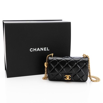 【↘特惠89折UP】CHANEL 25C Mini Flap bag (黑金) (細紋金黑雙色愛心鏈帶)