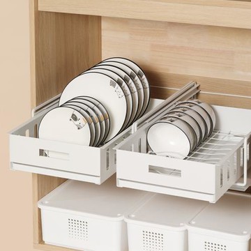 櫥柜內置抽屜式碗架多功能下水槽儲物分層瀝水架廚房碗碟收納架子