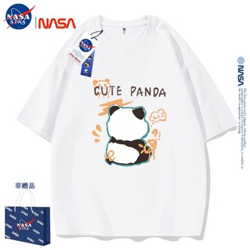 NASA聯名大熊貓短袖T恤男夏季新款純棉寬松白色半袖情侶體恤女生