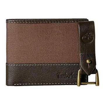 Timberland 2019男時尚雙棕帆布皮革色塊鑰匙鏈皮夾組