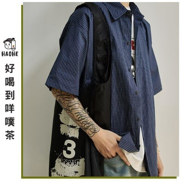 男士休閒短袖襯衫 夏季寬鬆版型 韓系百搭上衣 日系潮流穿搭 外搭開襟罩衫 學生休閒男裝 寬版落肩襯衫 男友風穿搭