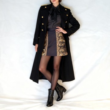 獨一無二絲綢和服袋帶迷你裙・古董再製A字裙・S碼 日本織物藝術