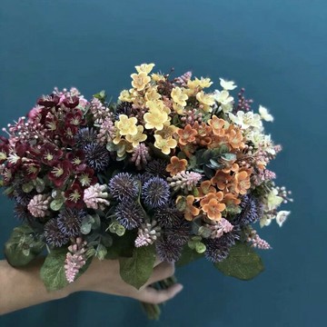 復古11叉歐式繡球混搭花束婚慶手捧花假花客廳桌面擺件裝飾餐桌花