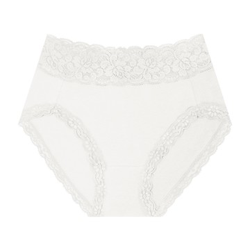 棉感蕾絲花色中腰小褲-白色