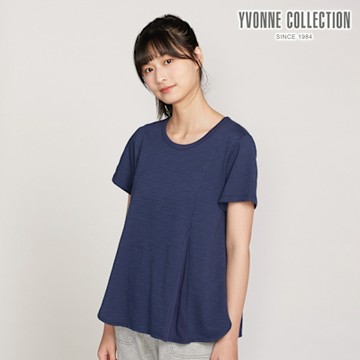 YVONNE 以旺傢飾 莫代爾棉拼接短袖上衣-丈青