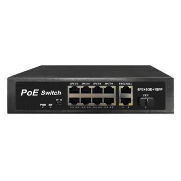 台灣霓虹 POE8M+2G+1SFP 120W 11埠PoE網路供電光纖交換機  1個