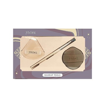 YOSHI X’mas限定美顏組-富士山空氣粉撲1入+親膚舒棉雙面粉撲1入+時尚奶茶色中眼影刷1入