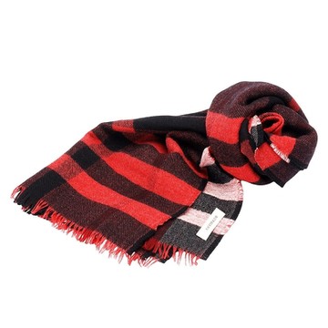 BURBERRY 經典格紋雙面兩色純羊毛大披肩/圍巾(170CM-紅色)