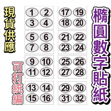 現貨 橢圓形桌號貼紙 數字貼紙 #1~40 (4碼一組) 桌號貼 號碼貼 貼紙 數字貼紙 直播貼紙 號碼貼紙