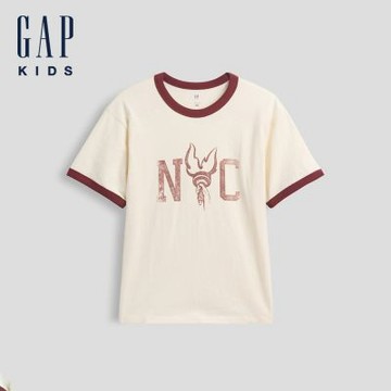 【GAP】兒童寬鬆版New York撞色T恤-象牙白(907755)