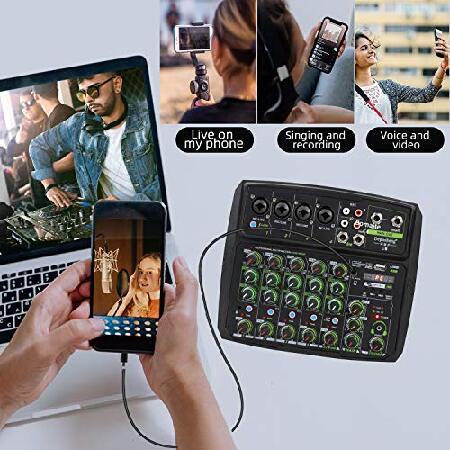 6-CHANNEL DJ Sound Controller Interface Mixer with USB for PC Recording, USB Audio Interface Audio Mixer, 2-Band EQ, for Live Streaming Bomaite C6