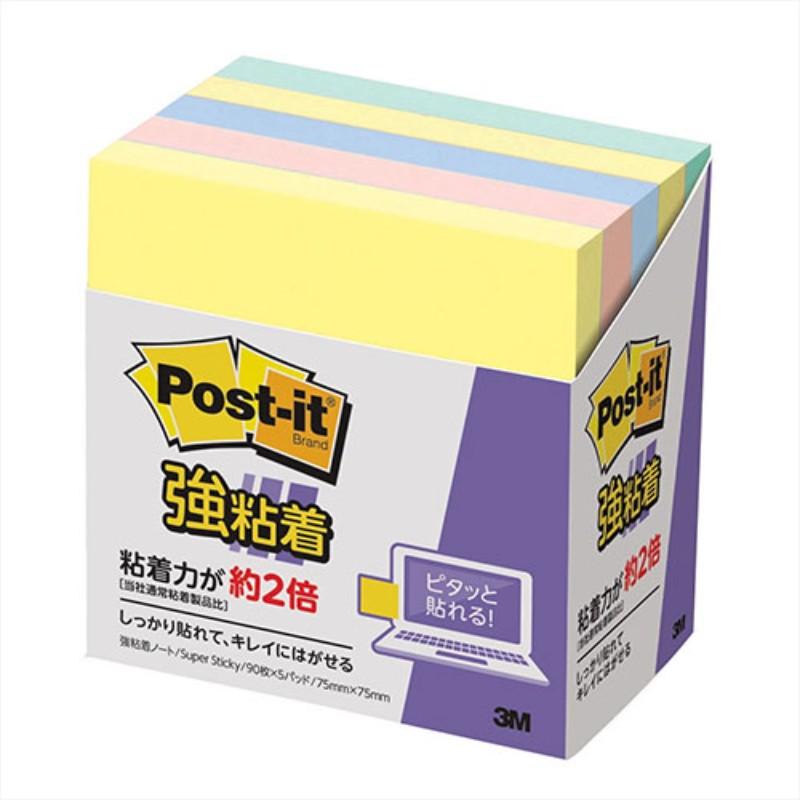 3M Post-it ポストイット 強粘着ノート パステルカラー 4色混色 3M-654-5SSAPX5