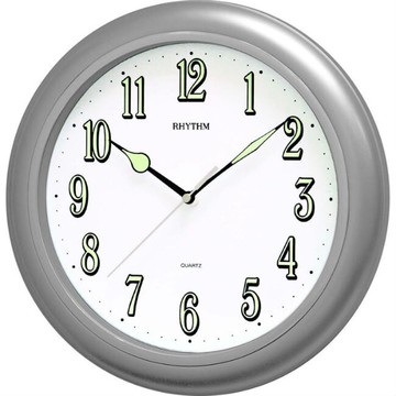 RHYTHM 麗聲鐘(CMG728) 螢光圓形銀色時尚掛鐘/31cm｜樂天全館特惠中★指定刷卡回饋10%