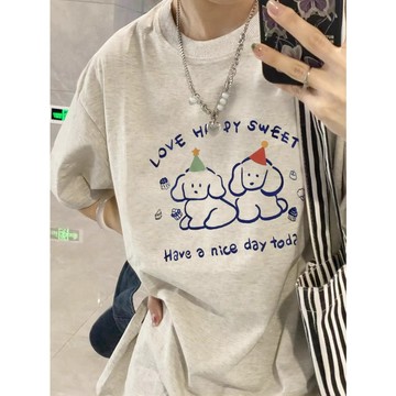 【鹿向南】短袖 t恤 休閒上衣 學院風 純棉短袖 短袖衣服 卡通 t恤 小紅書 夏天衣服 網紅衣服 韓系衣服 韓版上衣