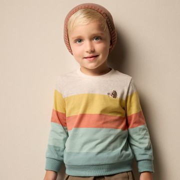 PIPPY 秋葉撞色彩條小刺蝟繡花圓領長袖上衣 綠-120