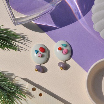 宮廷碎寶石吊墜耳環/ 壓克力耳環