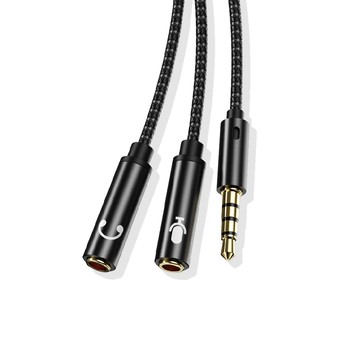 KTNET TS201 電腦耳麥3.5母*2轉手機/平板3.5公*1 轉接線 25CM 黑
