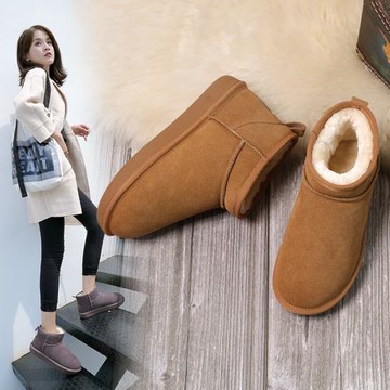 冬季真皮加厚加絨面包防水雪地靴