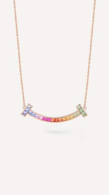 自選色紅色黃色藍色向日葵彩虹大微笑18K金彩色藍寶石項鍊