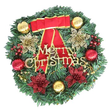 聖誕花圈 含紅色蝴蝶結  四花款  38cm  1個