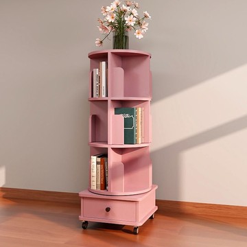 台灣公司貨 免運 360度旋轉書架實木書櫃落地置物架閱讀架可移動書架帶輪網紅書架 快速發貨