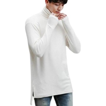 春秋冬季彈力高領韓版潮男套手指開叉中長款百搭長袖T恤打底衫男t