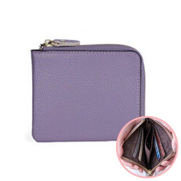 日本 LIZDAYS - 真皮迷你超輕巧拉鍊短夾-薰衣草 (11x9.5x1.5cm)