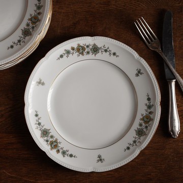 1939德國Henirich & Co綠花立體壓紋手工描金餐盤