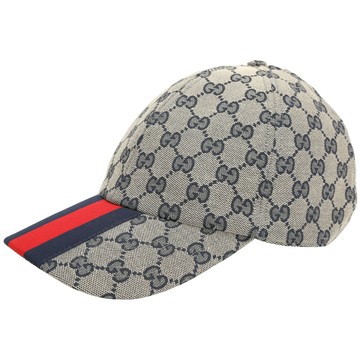 GUCCI 古馳 ORIGINAL GG 藍紅藍織帶裝飾緹花混紡棒球帽(深藍)