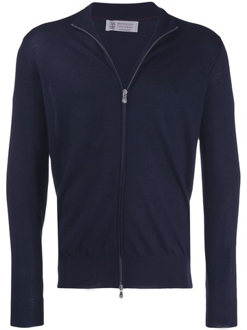 Brunello Cucinelli - zip fine knit cardigan - men - Cashmere/Silk - 48 - Blue