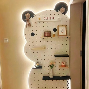 純實木洞洞板置物架定製造型牆入戶玄關門口木質牆上中古風展示架 玄關置物架 玄關展示架 隔間牆 玄關 置物架 置物架 玄關