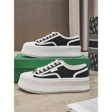 小香風厚底休閑加絨帆布鞋女2025年夏季新款松糕小白鞋增高餅干鞋