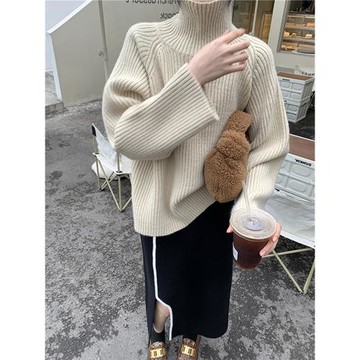 設計感高領毛衣女春季內搭2025新款寬松慵懶風打底衫加厚外穿套頭