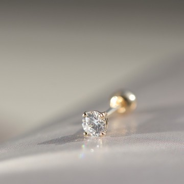 【 CHARIS 韓國珠寶】純14K金 圓鑽 鎖珠耳環 (3mm) (單個) 轉珠耳環 (單個) 耳骨 耳窩  不褪色