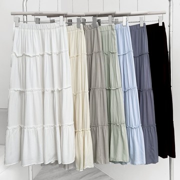 【Fee隔日到貨7色】木耳邊鬆緊腰蛋糕長裙🔥蛋糕裙 大裙擺 A字裙 半身裙 長裙 裙子 韓系 溫柔穿搭 秋冬 秋裝