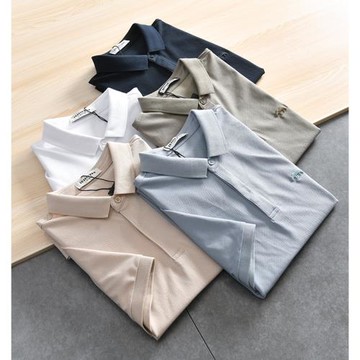 涼感降溫 透氣珠地棉 外貿男裝小熊刺繡純色休閑翻領短袖POLO衫夏