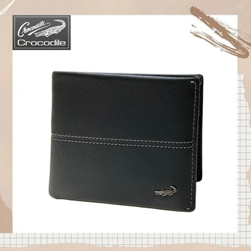 【Crocodile】鱷魚 經典真皮男夾 短夾 6卡短皮夾 (0203-36041-黑色)