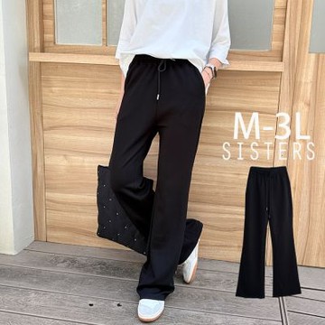SISTERS 很顯瘦的微靴型寬褲 黑色長褲/M-3L(女下著/喇叭褲/寬褲/褲子/顯瘦/黑褲)
