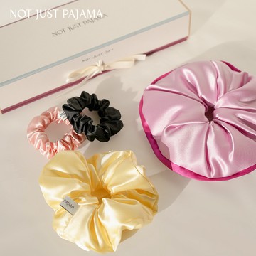Not Just Pajama 小心意禮品特輯 大中小號真絲復古髮圈禮盒 - 單個鵝黃色【中號髮圈】