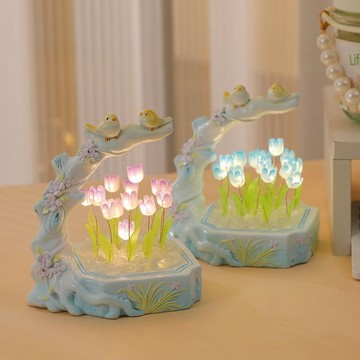 鬱金香小夜燈擺件手工diy花鳥臥室書房裝飾送聖誕節閨蜜生日禮物
