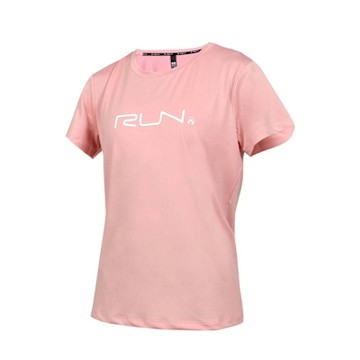 FIRESTAR 女短袖彈性印花T恤-慢跑 路跑 休閒 DL565-43 淺粉橘白