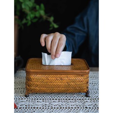 BJ新中式復古竹制編織手提紙巾盒抽紙盒餐巾盒長方形客廳田園風